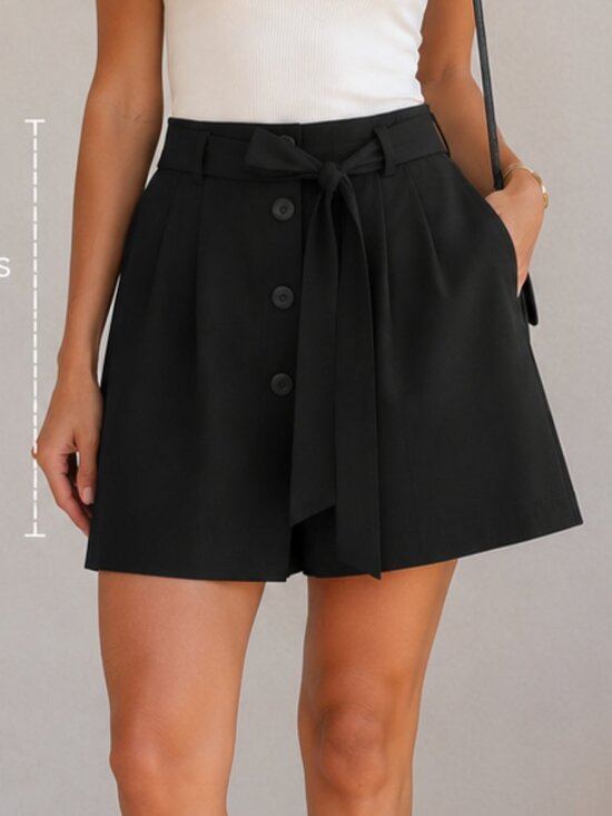 And Now This Pants - And Now This Women's Black High Waist Button Front Skort with Tie Belt